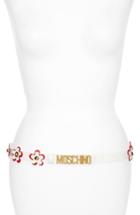 Women's Moschino Flower Logo Leather Belt - White
