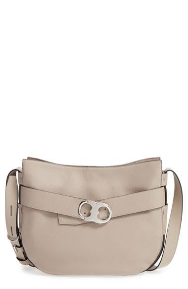 Tory Burch 'gemini' Belted Leather Hobo - Grey