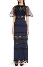 Women's Self-portrait Bellis Lace Cape Maxi Dress - Blue