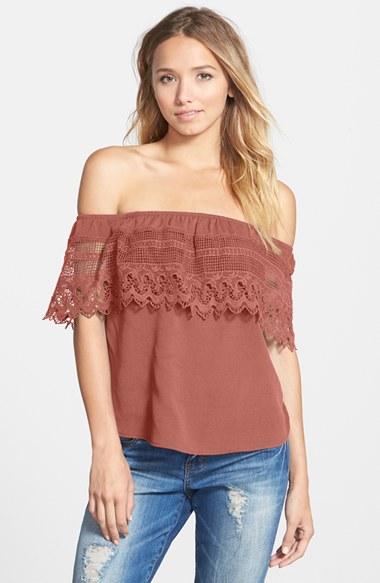 Women's Socialite Crochet Off The Shoulder Top - Pink