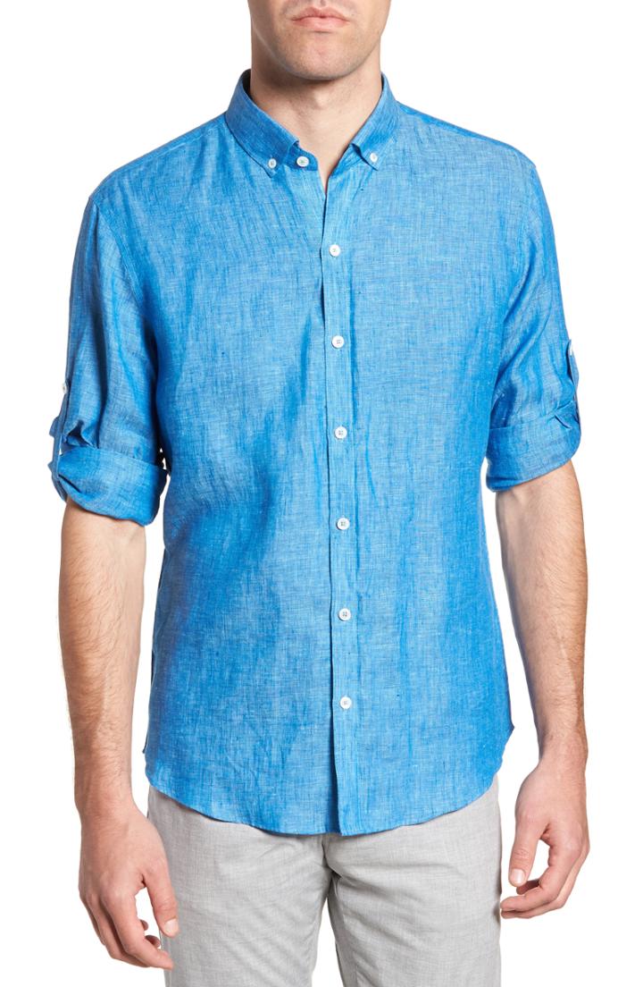 Men's Zachary Prell Yang Linen Sport Shirt, Size - Blue