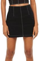 Women's Topshop Contrast Stitch Denim Skirt Us (fits Like 2-4) - Black