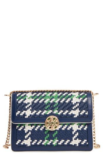 Tory Burch Duet Woven Leather Shoulder Bag - Blue