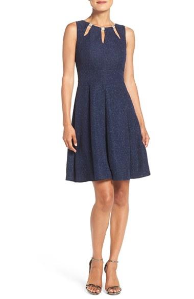 Women's Eliza J Embellished Glitter Knit Fit & Flare Dress