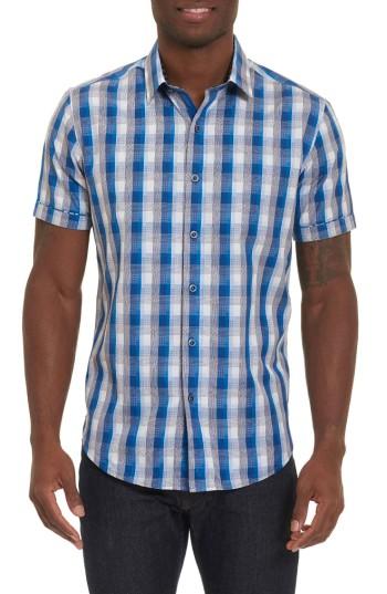 Men's Robert Graham Greenfield Dobby Check Sport Shirt, Size - Blue