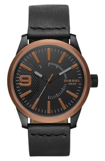 Men's Diesel Rasp Leather Strap Watch, 46mm