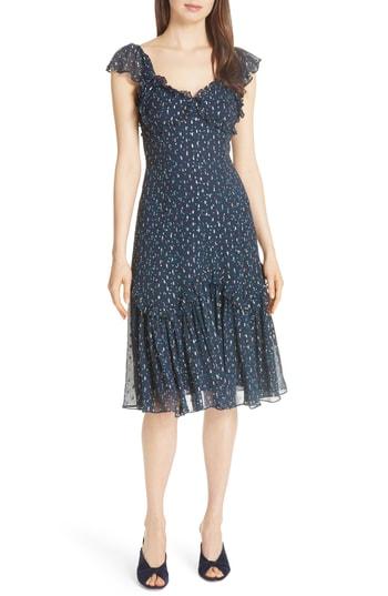 Women's Rebecca Taylor Speckled Dot Silk Fit & Flare Dress - Blue