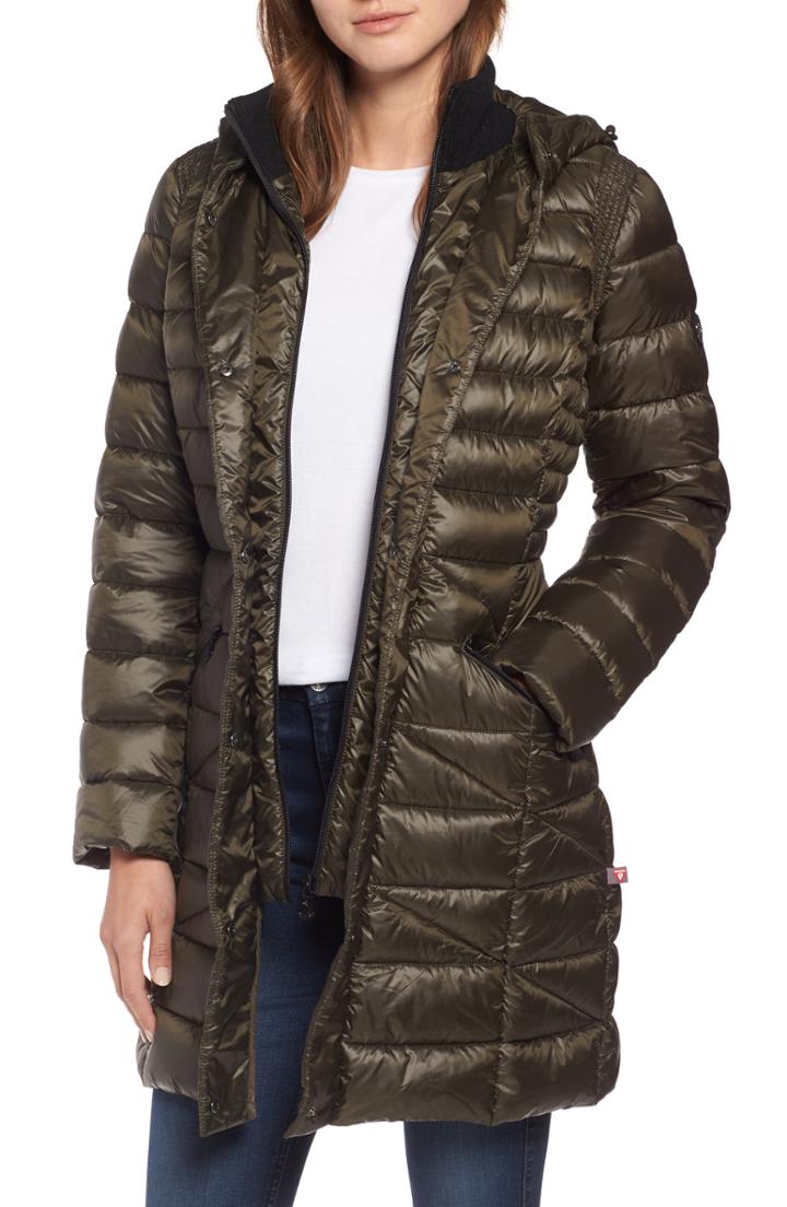 Women's Bernardo Bib Hooded Walker Coat, Size - Grey