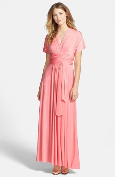 Women's Dessy Collection Convertible Wrap Tie Surplice Jersey Gown - Orange