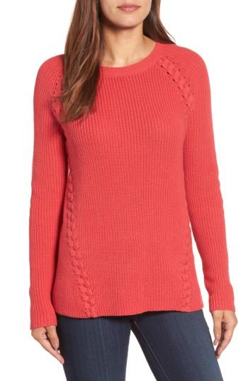 Women's Halogen Lace-up Sweater - Red