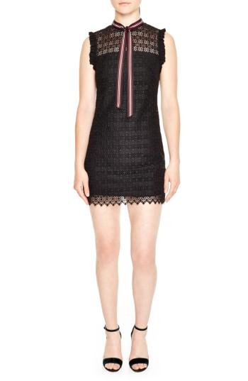 Women's Sandro Tie Neck Lace Sheath Dress