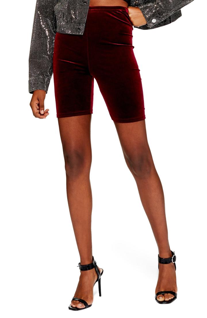 Women's Topshop Velvet Cycling Shorts Us (fits Like 0) - Red
