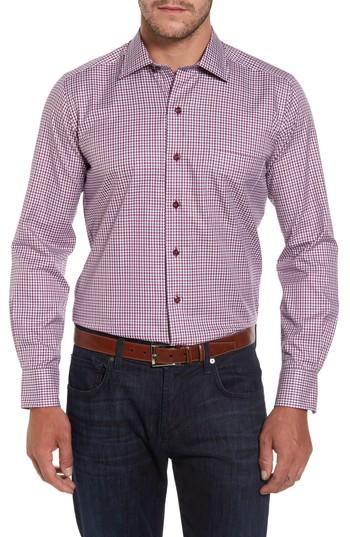 Men's David Donahue Plaid Fit Sport Shirt, Size Medium - Pink