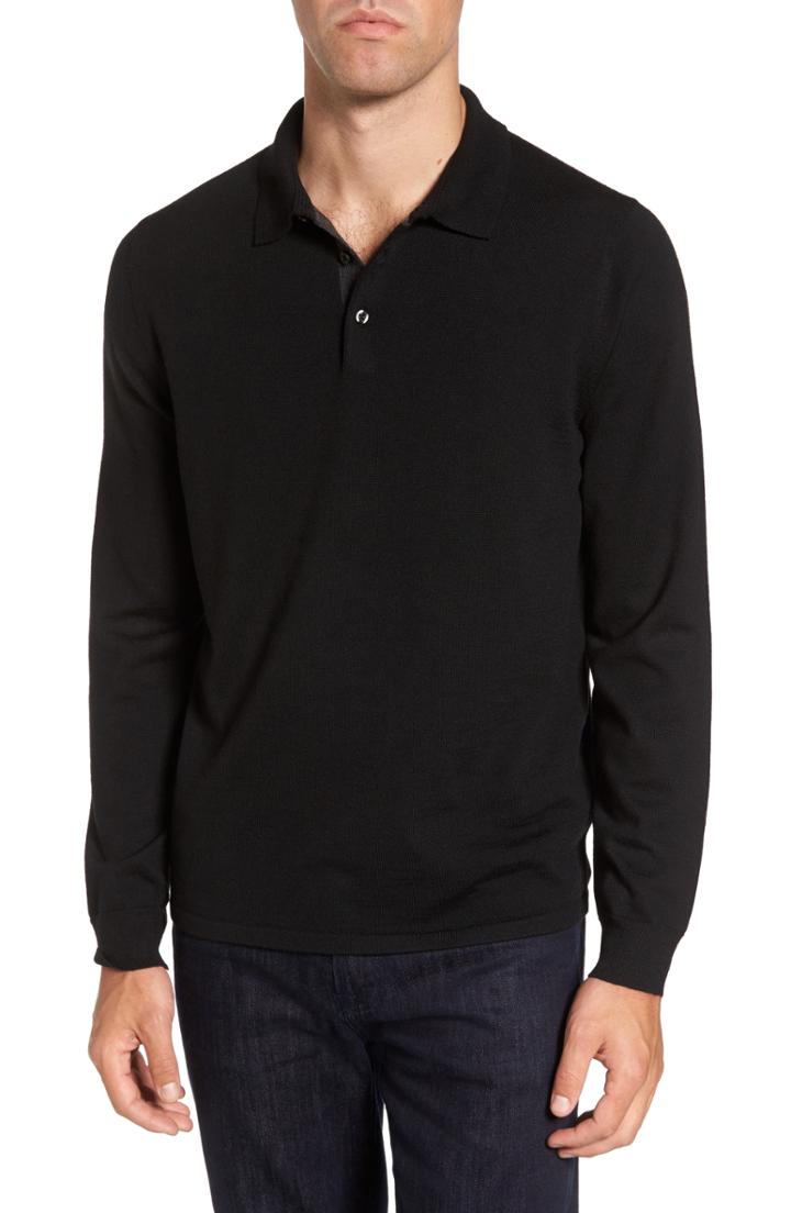 Men's Nordstrom Men's Shop Merino Wool Polo Sweater, Size - Black