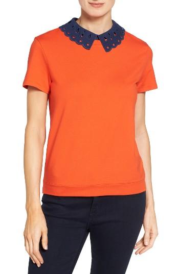 Women's Halogen Eyelet Collar Sweatshirt - Orange