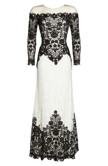 Women's Tadashi Shoji Illusion Neck Two-tone Lace Gown - Black