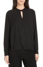 Women's Eileen Fisher Faux Wrap Silk Blouse, Size - Black
