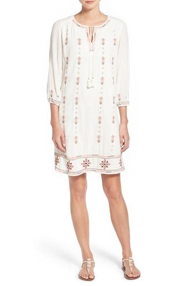Women's Caslon Three-quarter Sleeve Embroidered Shift Dress