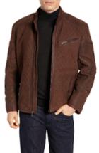 Men's Flynt Regular Fit Quilt Stitch Leather Moto Jacket - Brown