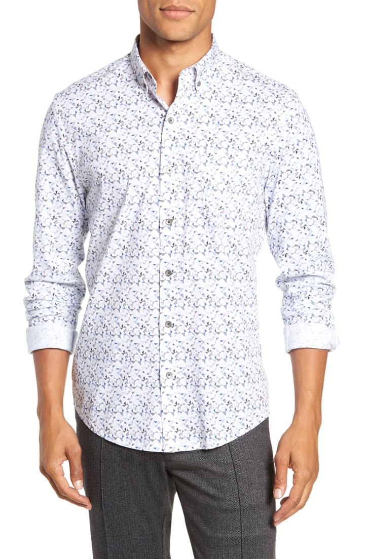 Men's W.r.k Reworked Slim Fit Triangle Print Sport Shirt, Size - Blue
