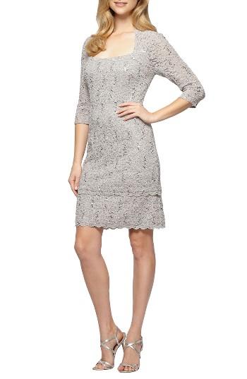 Women's Alex Evenings Sequin Lace Shift Dress - Metallic