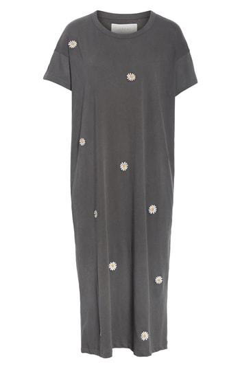 Women's The Great. Boxy Embroidered T-shirt Dress - Black