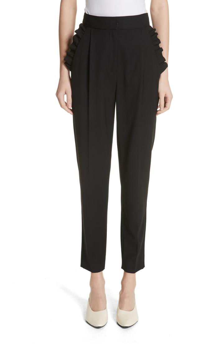 Women's Rebecca Taylor Ruffle Trim Pants - Black