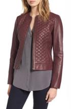 Women's Cole Haan Quilted Leather Moto Jacket - Red