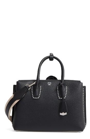 Mcm Medium Milla Studded Leather Tote - Black