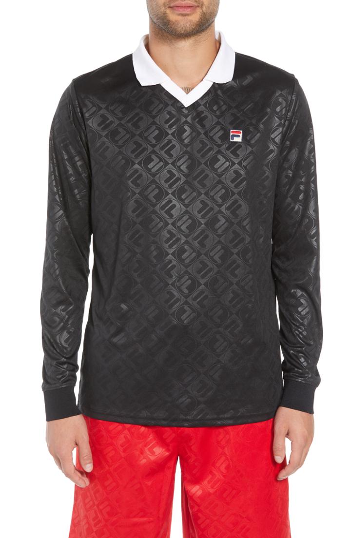 Men's Fila Carter Johnny Collar Long Sleeve Polo, Size - Black