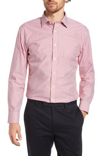 Men's Nordstrom Men's Shop Trim Fit No-iron Stripe Dress Shirt 32/33 - Red