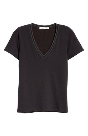 Women's Rag & Bone/jean Reily Deep V-neck Cotton Blend Tee - Black