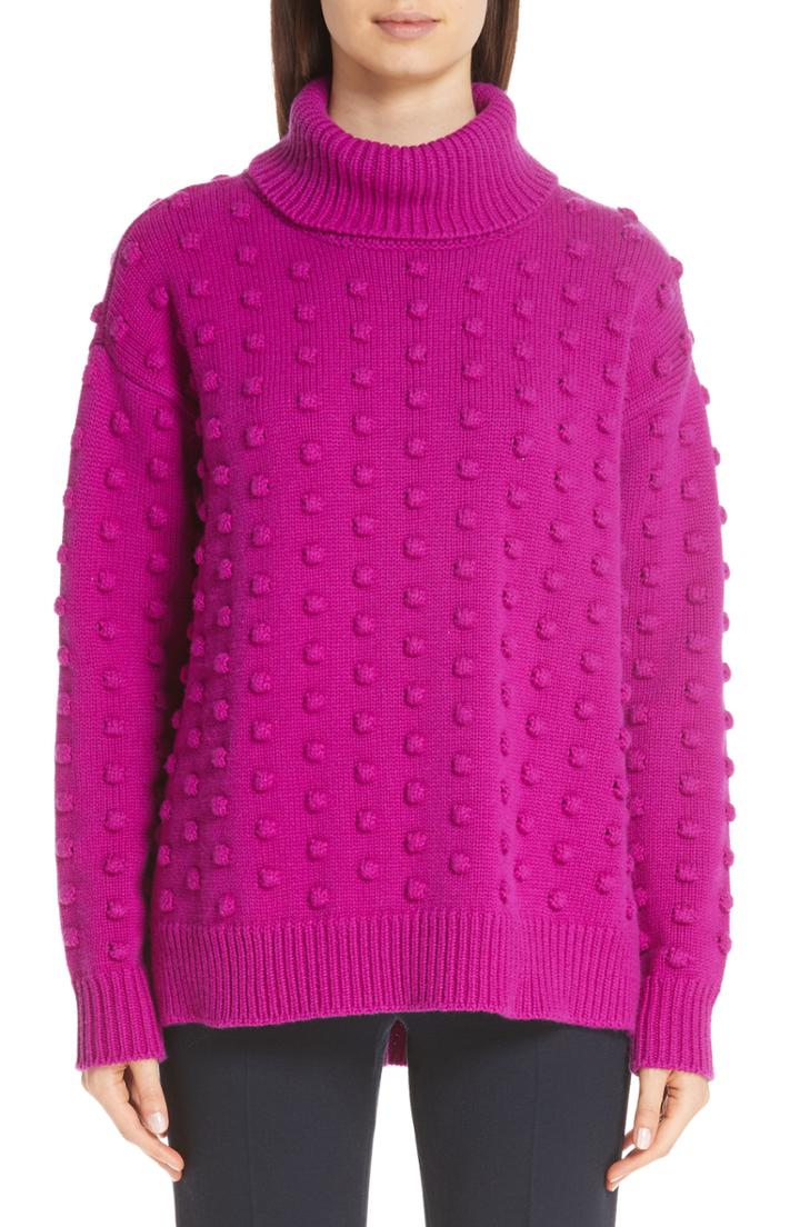Women's Lela Rose Dotted Wool & Cashmere Turtleneck Sweater - Pink