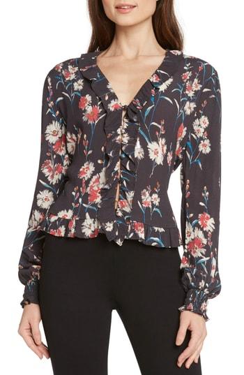 Women's Willow & Clay Floral Smocked Blouse - Grey