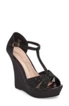 Women's Lauren Lorraine Ness Crystal Embellished Wedge Sandal .5 M - Black