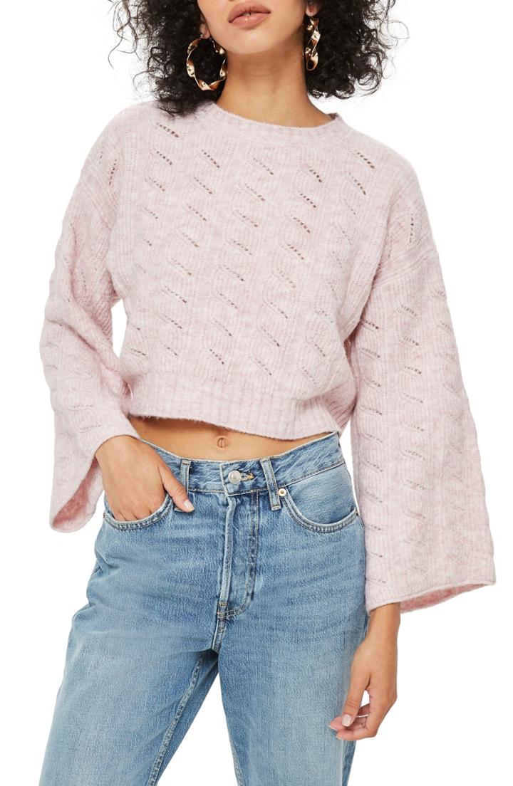 Women's Topshop Pointelle Crop Sweater Us (fits Like 0-2) - Pink