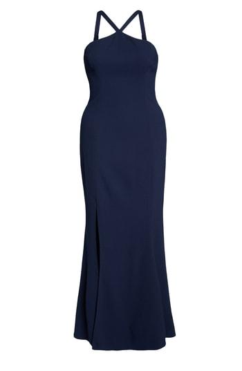 Women's Dress The Population Brianna Halter Style Trumpet Gown - Blue
