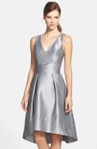 Women's Alfred Sung Satin High/low Fit & Flare Dress - Grey (online Only)