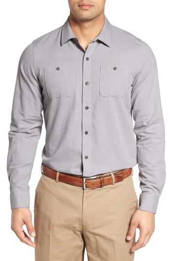 Men's Travis Mathew Gotemba Slim Fit Herringbone Sport Shirt - Grey