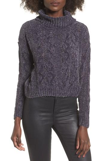 Women's Woven Heart Chenille Turtleneck Sweater - Grey