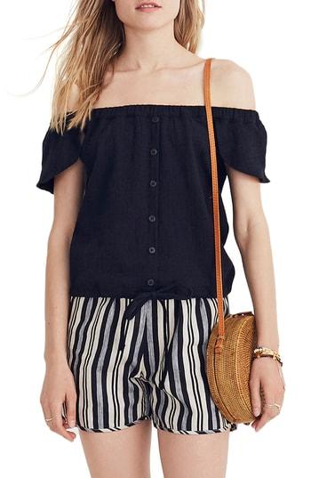 Women's Madewell Texture & Thread Off The Shoulder Top - Black