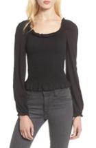 Women's Cece Square Neck Smocked Cotton Blend Top - Black