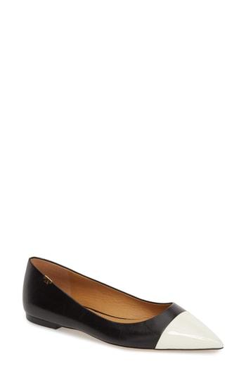 Women's Tory Burch Angelina Cap Toe Flat M - Black