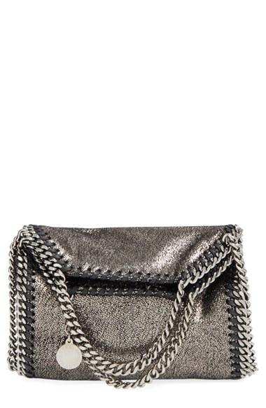 Stella Mccartney 'tiny Falabella' Metallic Faux Leather Crossbody Bag - Grey