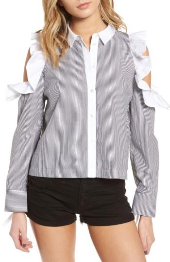 Women's Bp. Contrast Ruffle Stripe Shirt