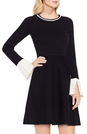 Petite Women's Vince Camuto Fit & Flare Sweater Dress, Size P - Black