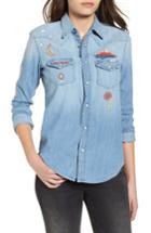 Women's Mother All My Ex's Embroidered Denim Shirt - Blue