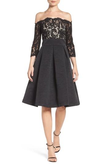 Petite Women's Eliza J Off The Shoulder A-line Dress P - Black