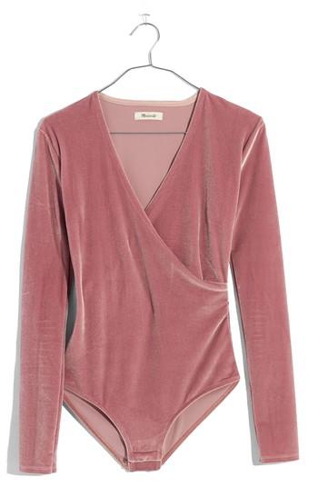 Women's Madewell Faux Wrap Velvet Bodysuit - Pink