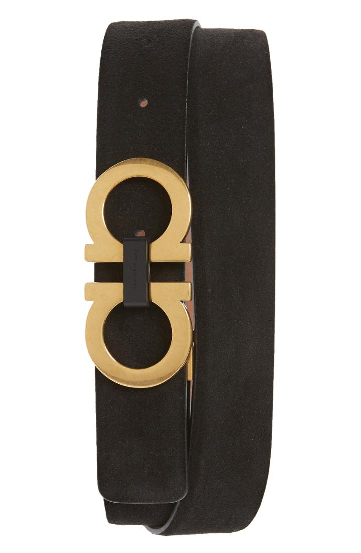 Men's Salvatore Ferragamo Suede Leather Belt - Nero